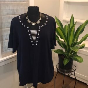 C D Daniels Navy Blue Nautical Short Sleeve Sz 1X
